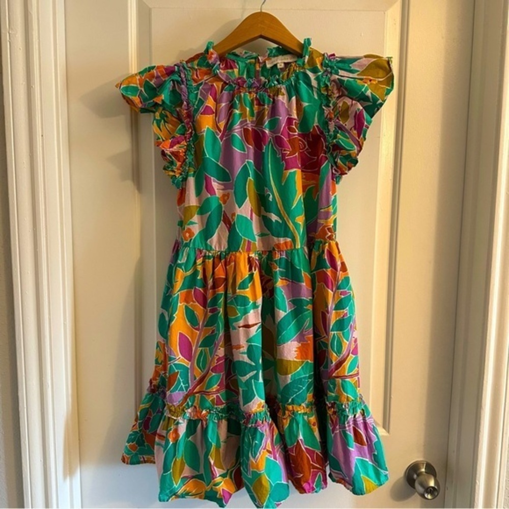 House Of Harlow 1960 Floral Ruffles Short Sleeve Mini Dress‎ Green M